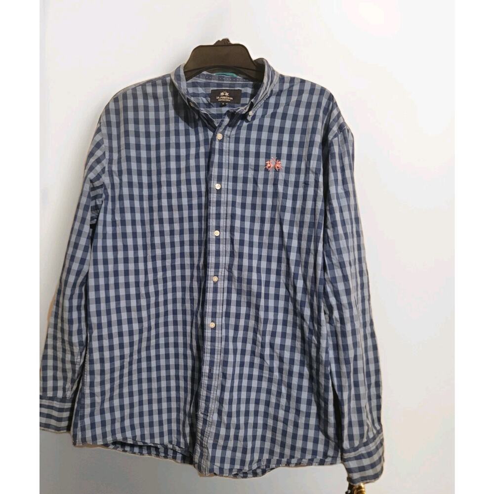 LA MARTINA Buenos Aires Men's L Long Sleeve Blue Checkered Button Down Shirt